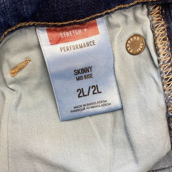 Express Mid Rise Skinny Jeans Size 2 LONG Performance Stretch Dark Wash Jeans - Picture 3 of 7